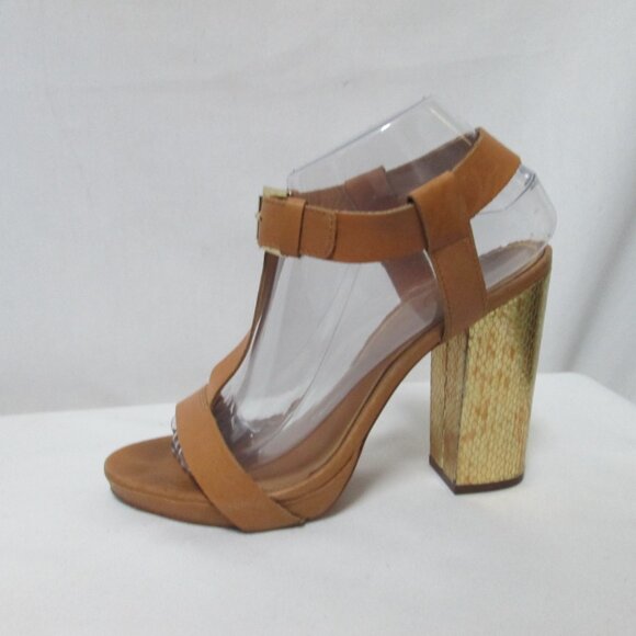 ASH Rachel tan gold buckle platform block heels sandals Size Sz 39 8 - Picture 3 of 11